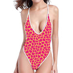 Pink And Yellow Giraffe Pattern Print One Piece High Cut Swimsuit