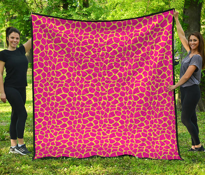 Pink And Yellow Giraffe Pattern Print Quilt