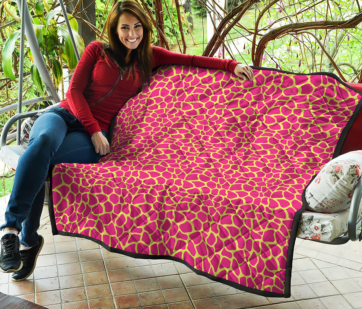 Pink And Yellow Giraffe Pattern Print Quilt