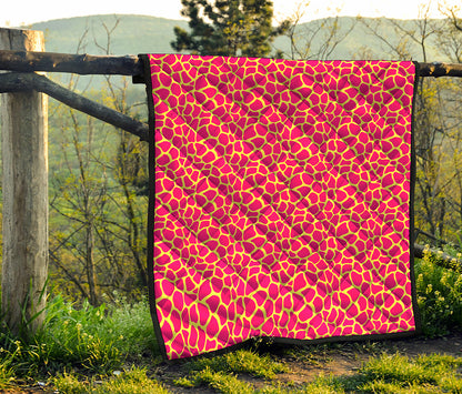 Pink And Yellow Giraffe Pattern Print Quilt