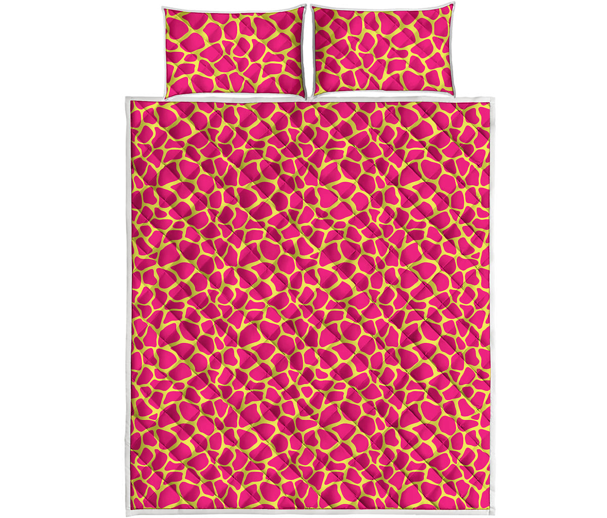 Pink And Yellow Giraffe Pattern Print Quilt Bed Set
