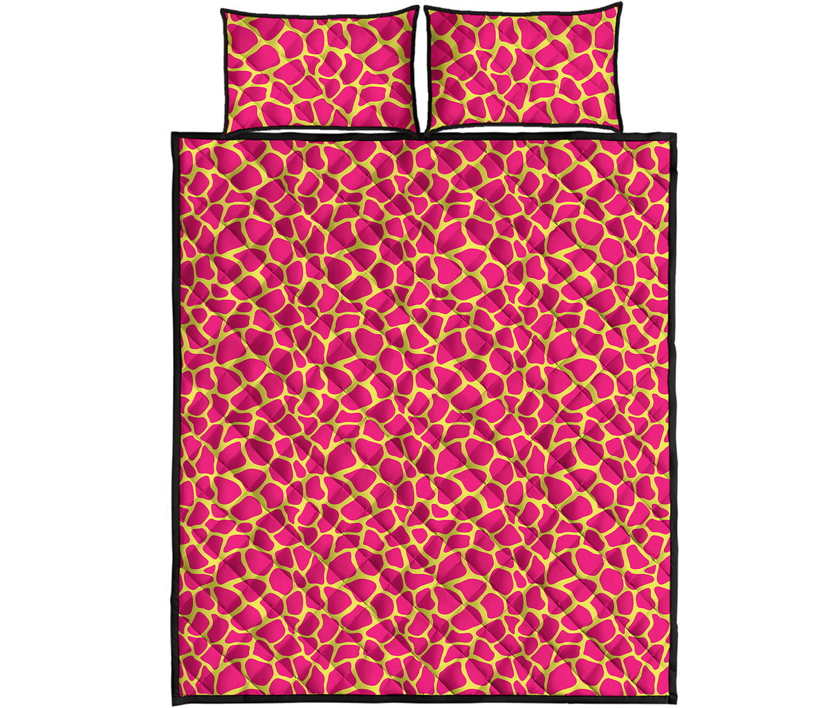 Pink And Yellow Giraffe Pattern Print Quilt Bed Set