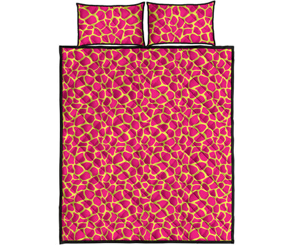 Pink And Yellow Giraffe Pattern Print Quilt Bed Set