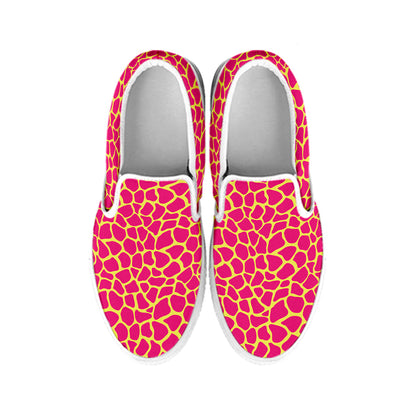 Pink And Yellow Giraffe Pattern Print White Slip On Shoes
