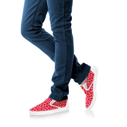 Pink And Yellow Giraffe Pattern Print White Slip On Shoes