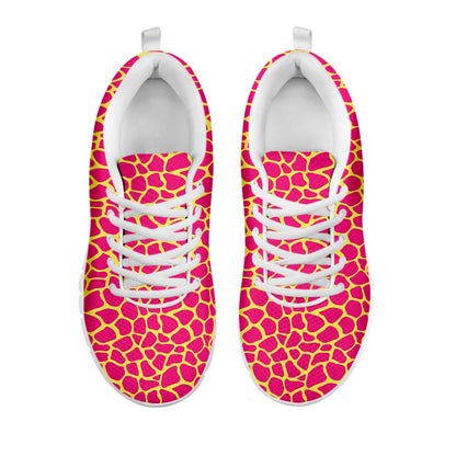 Pink And Yellow Giraffe Pattern Print White Sneakers