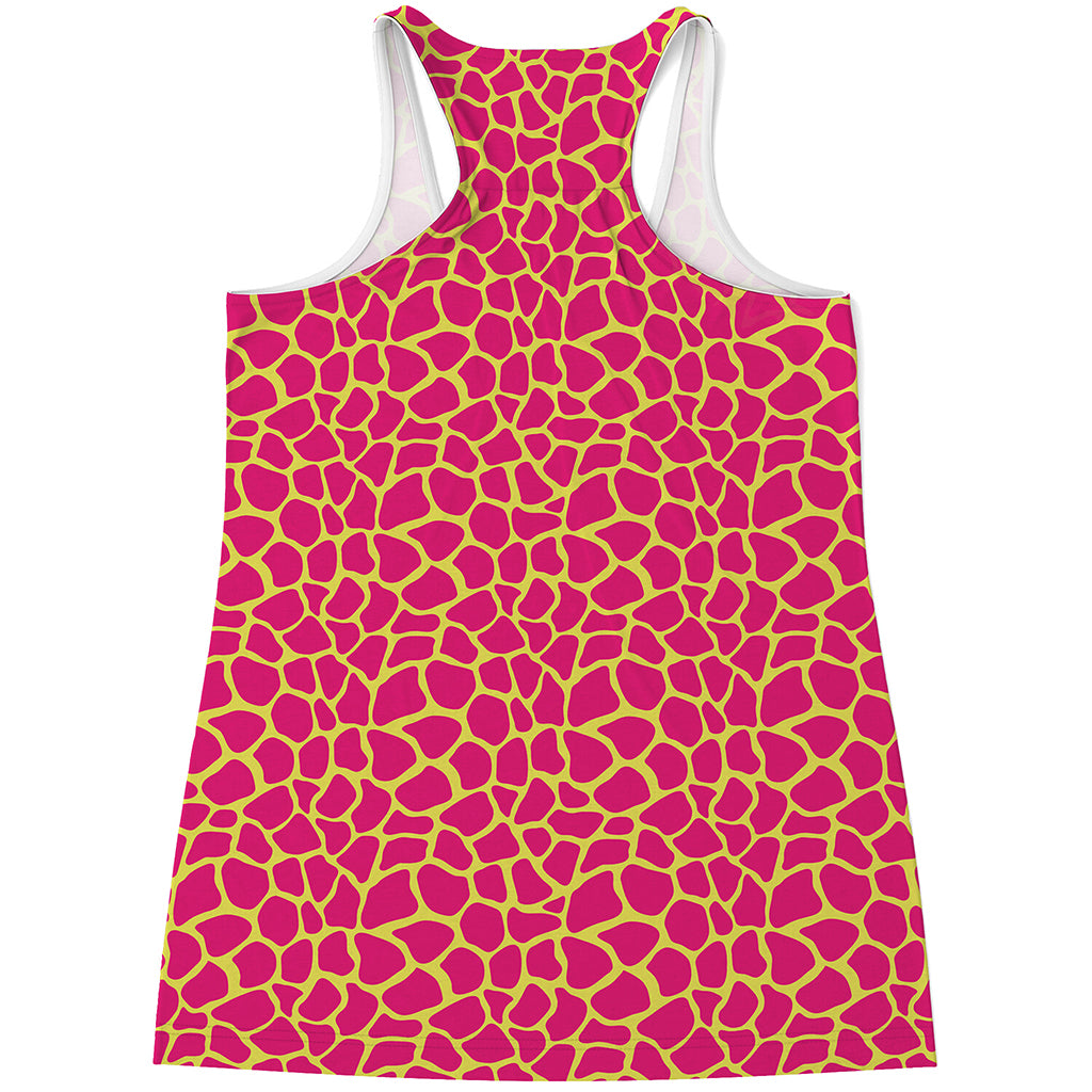 Pink And Yellow Giraffe Pattern Print Women's Racerback Tank Top