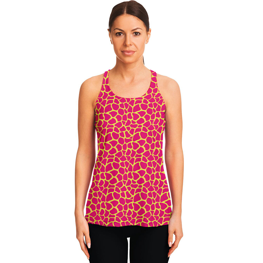 Pink And Yellow Giraffe Pattern Print Women's Racerback Tank Top