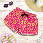 Pink And Yellow Giraffe Pattern Print Women's Shorts
