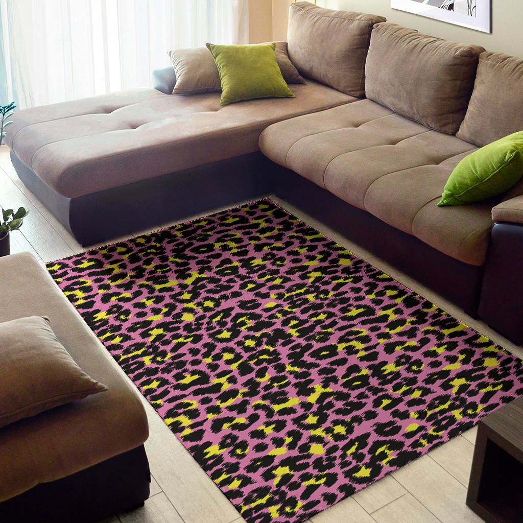 Pink And Yellow Leopard Print Area Rug