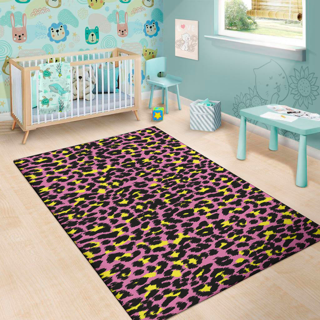 Pink And Yellow Leopard Print Area Rug