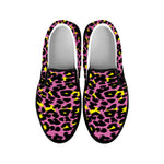 Pink And Yellow Leopard Print Black Slip On Shoes