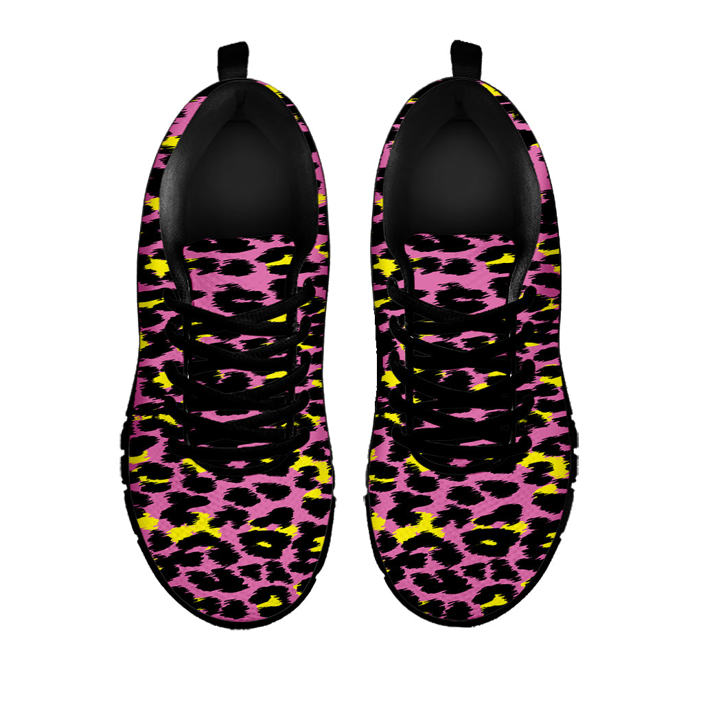 Pink And Yellow Leopard Print Black Sneakers