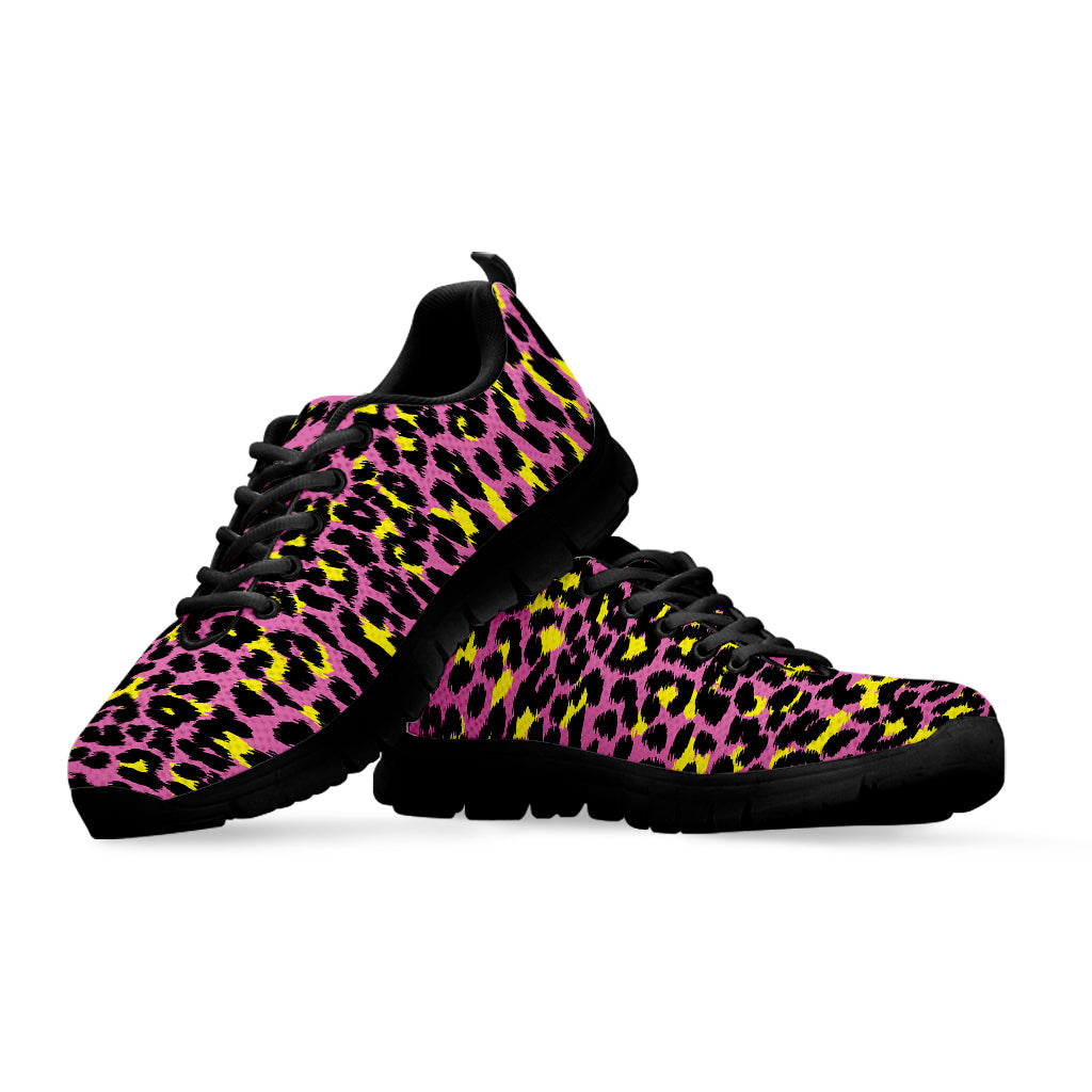 Pink And Yellow Leopard Print Black Sneakers