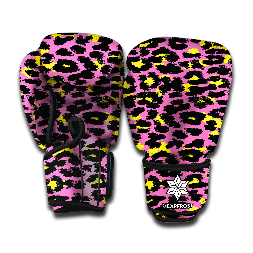 Pink And Yellow Leopard Print Boxing Gloves