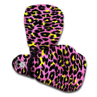 Pink And Yellow Leopard Print Boxing Gloves