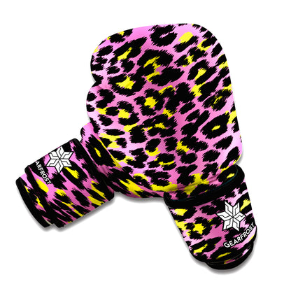 Pink And Yellow Leopard Print Boxing Gloves