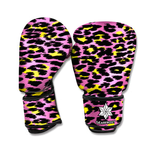 Pink And Yellow Leopard Print Boxing Gloves
