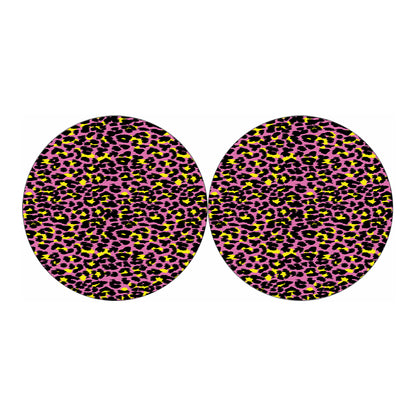Pink And Yellow Leopard Print Car Coasters