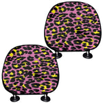 Pink And Yellow Leopard Print Car Headrest Covers
