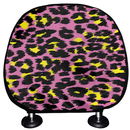 Pink And Yellow Leopard Print Car Headrest Covers