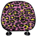 Pink And Yellow Leopard Print Car Headrest Covers