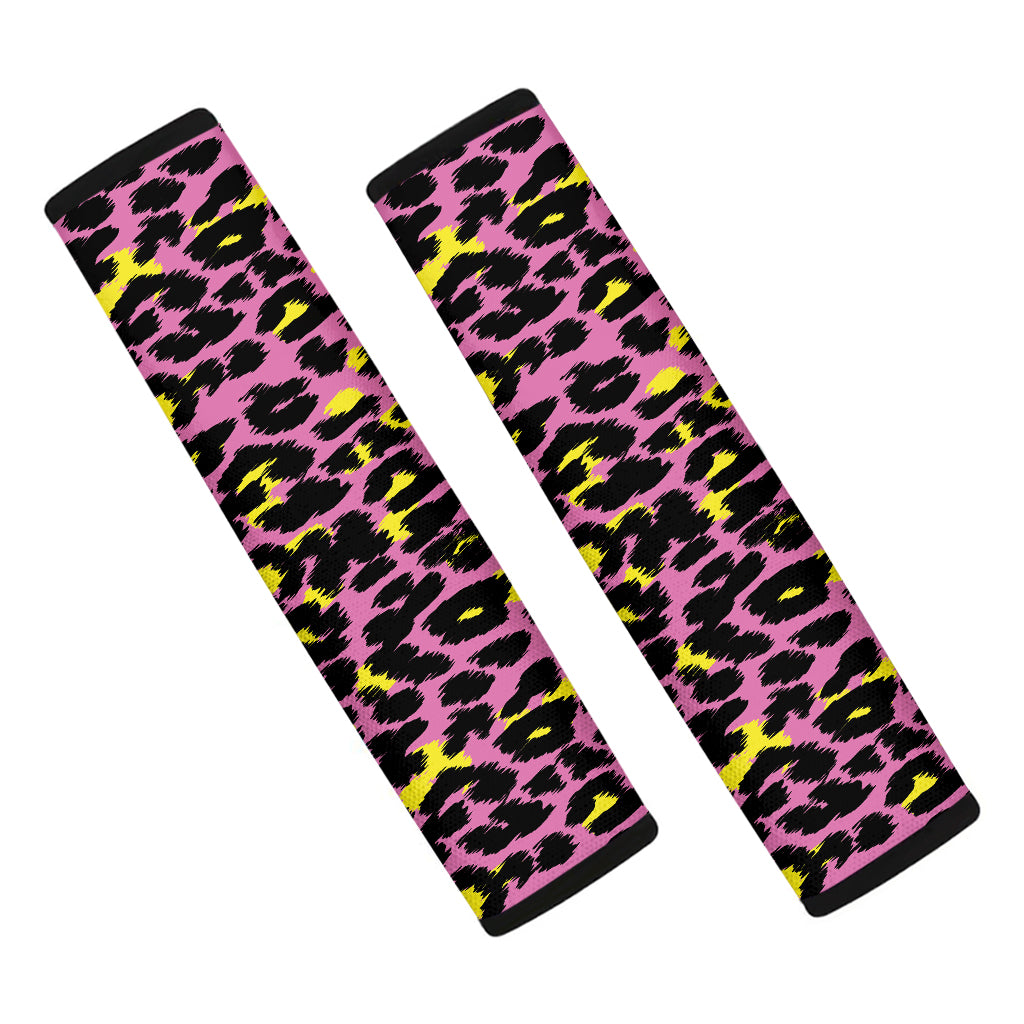 Pink And Yellow Leopard Print Car Seat Belt Covers