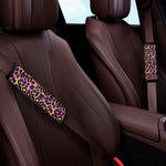 Pink And Yellow Leopard Print Car Seat Belt Covers