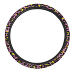 Pink And Yellow Leopard Print Car Steering Wheel Cover