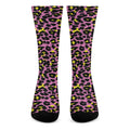 Pink And Yellow Leopard Print Crew Socks