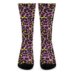 Pink And Yellow Leopard Print Crew Socks