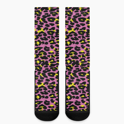Pink And Yellow Leopard Print Crew Socks