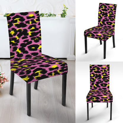 Pink And Yellow Leopard Print Dining Chair Slipcover