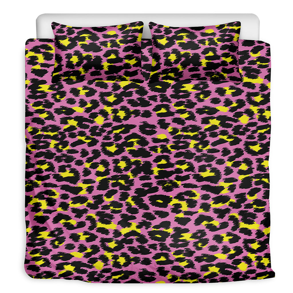 Pink And Yellow Leopard Print Duvet Cover Bedding Set