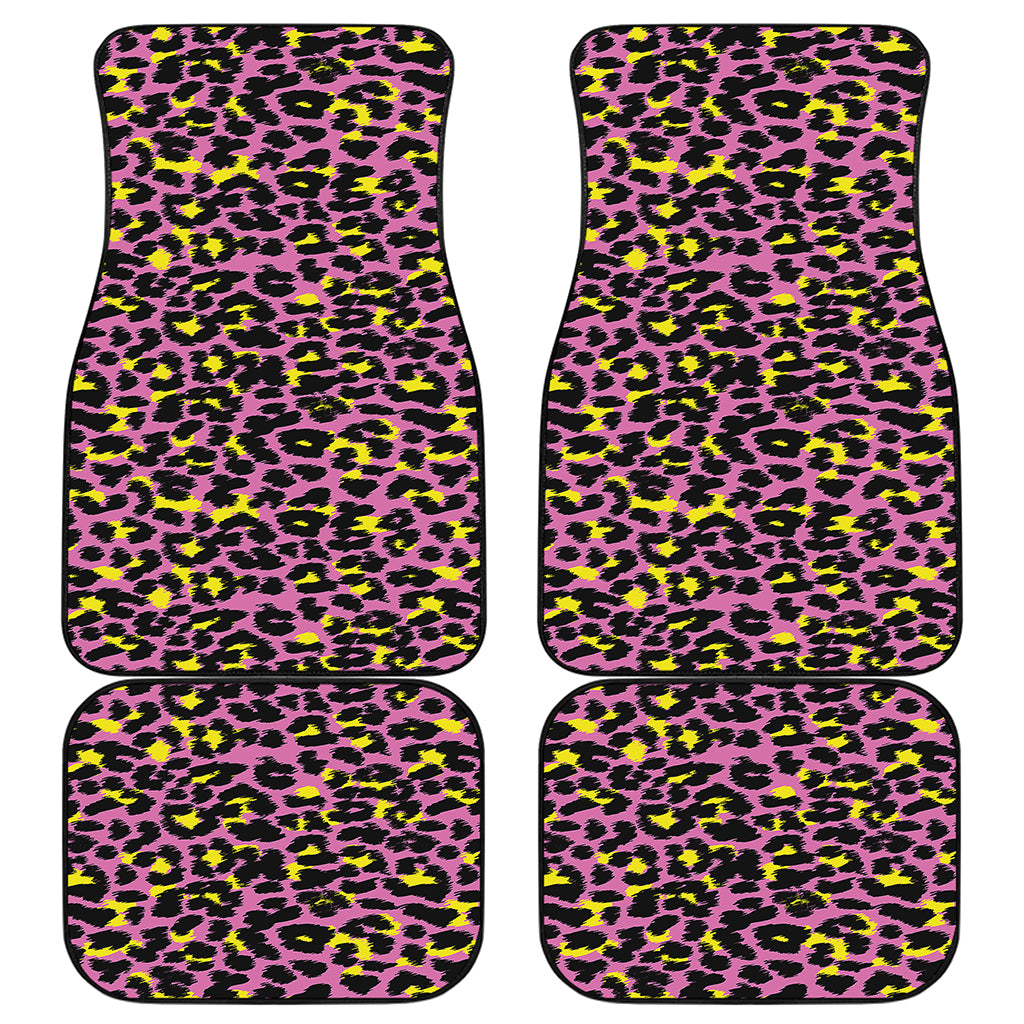 Pink And Yellow Leopard Print Front and Back Car Floor Mats
