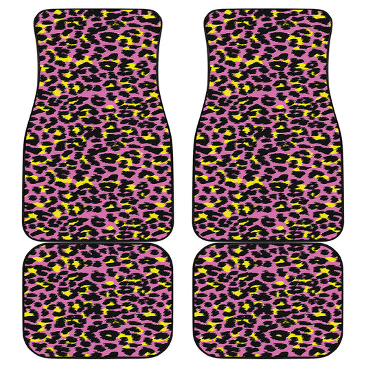 Pink And Yellow Leopard Print Front and Back Car Floor Mats