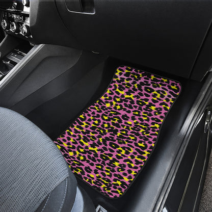 Pink And Yellow Leopard Print Front and Back Car Floor Mats