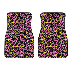 Pink And Yellow Leopard Print Front Car Floor Mats