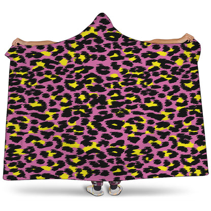 Pink And Yellow Leopard Print Hooded Blanket