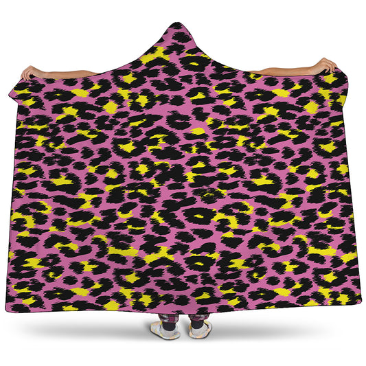 Pink And Yellow Leopard Print Hooded Blanket