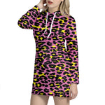 Pink And Yellow Leopard Print Hoodie Dress