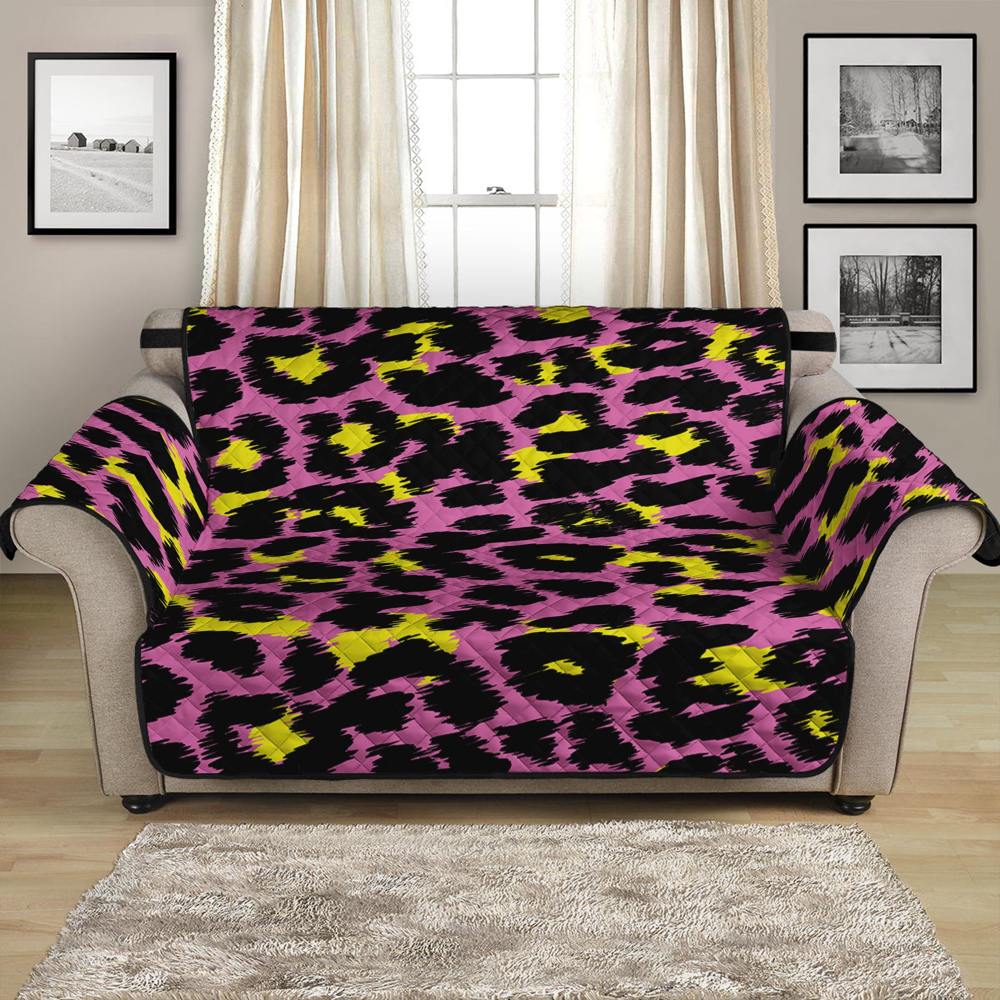 Pink And Yellow Leopard Print Loveseat Protector