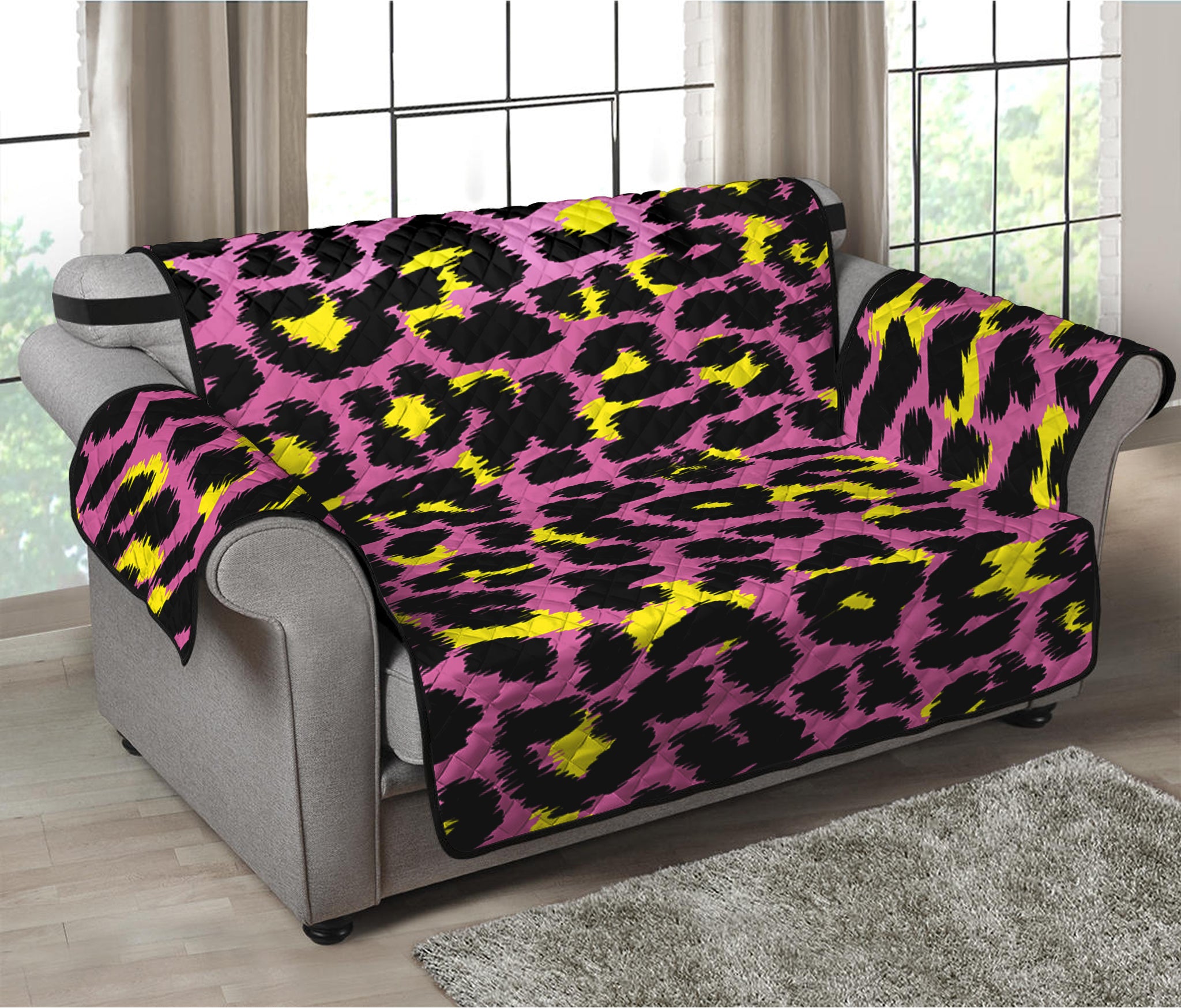 Pink And Yellow Leopard Print Loveseat Protector