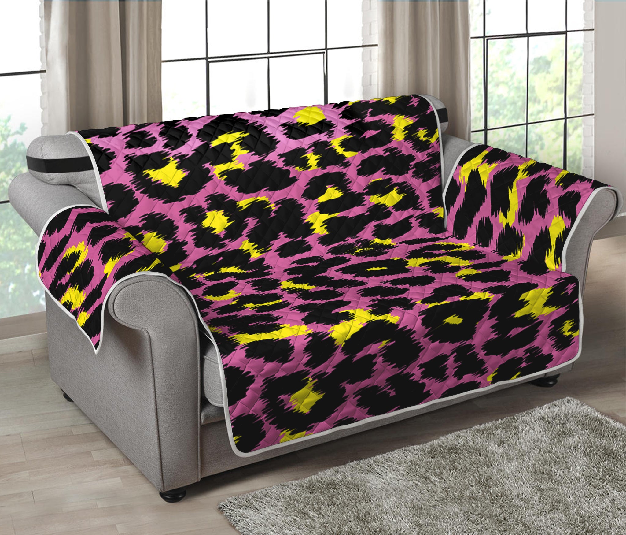 Pink And Yellow Leopard Print Loveseat Protector