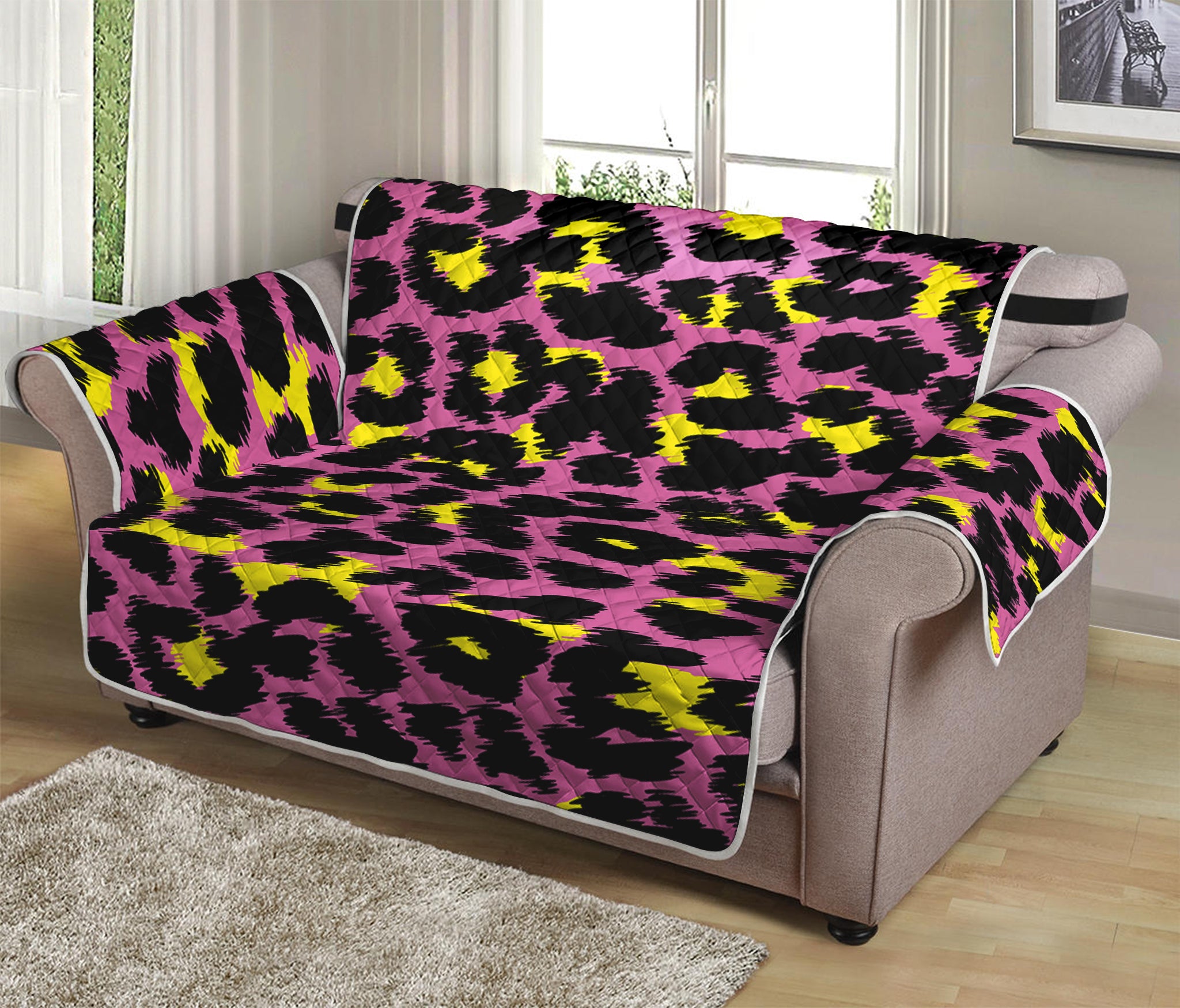 Pink And Yellow Leopard Print Loveseat Protector