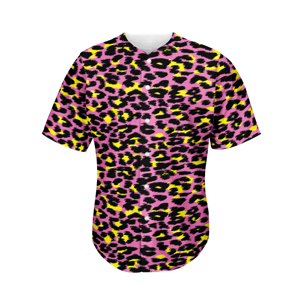 Pink And Yellow Leopard Print Men's Baseball Jersey