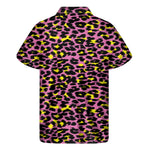 Pink And Yellow Leopard Print Men's Short Sleeve Shirt