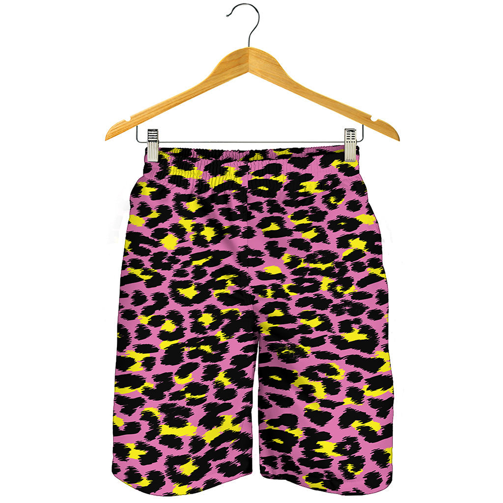 Pink And Yellow Leopard Print Men's Shorts