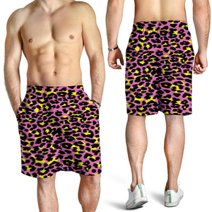 Pink And Yellow Leopard Print Men's Shorts