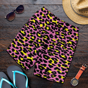 Pink And Yellow Leopard Print Men's Shorts